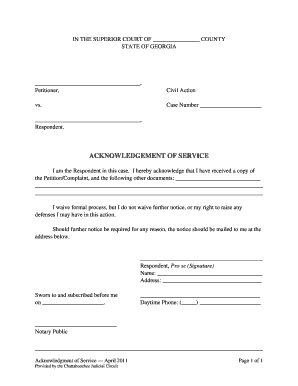 Acknowledgment of Service Form