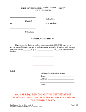 Georgia Certificate of Service