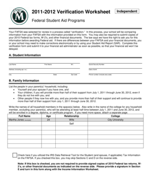 2011-2012 Verification Worksheet Independent