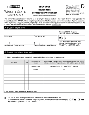 2014-2015 Dependent Verification Worksheet