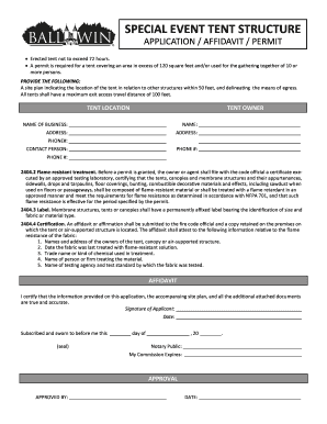 Special Event Tent Structure Permit Application