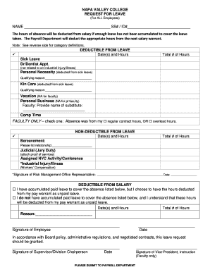 Napa Valley College Request for Leave