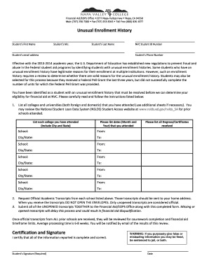 Unusual Enrollment History Form