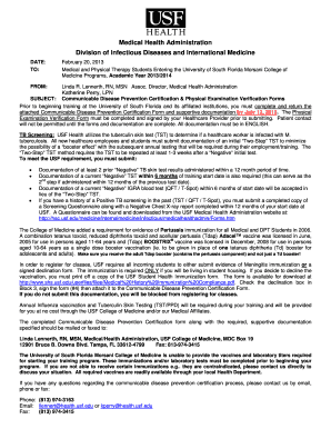 Communicable Disease Prevention Certification Form