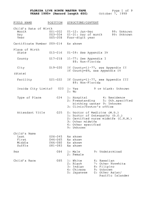 Florida Live Birth Master Tape