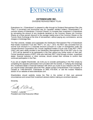 Extendicare Dividend Reinvestment Plan
