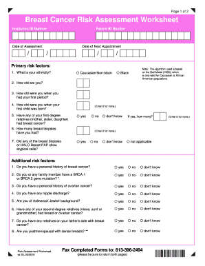 Breast Cancer Risk Assessment Worksheet