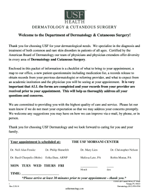 USF Dermatology New Patient Form