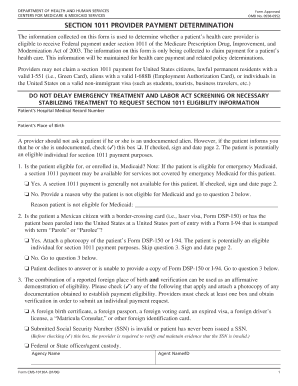 CMS-10130A Form - Provider Payment Determination
