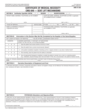 Certificate of Medical Necessity for Seat Lift Mechanisms