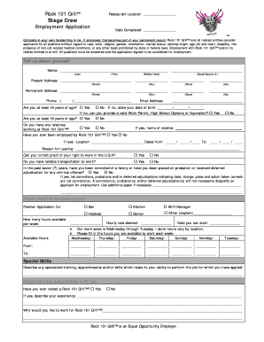 Rock 101 Grill Employment Application