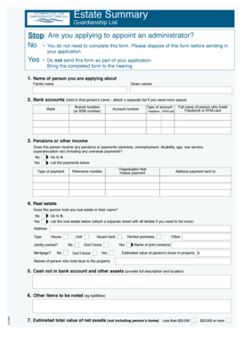 Guardianship Estate Summary Form