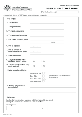Income Support Pension Separation Form