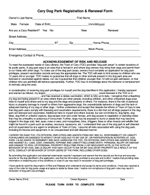 Cary Dog Park Registration & Renewal Form