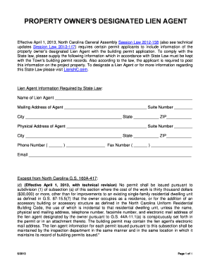 North Carolina Property Owner’s Designated Lien Agent Form