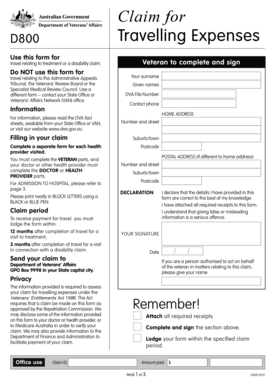 D800 Travelling Expenses Claim Form