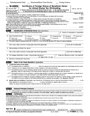 Form W-8BEN Certificate of Foreign Status