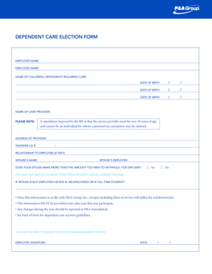 Dependent Care Election Form