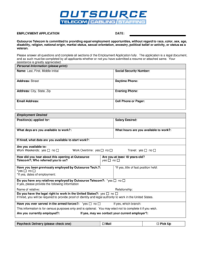 Outsource Telecom Employment Application