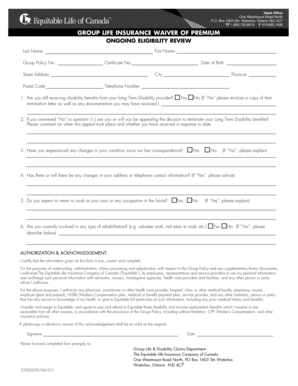 Group Life Insurance Waiver of Premium Ongoing Eligibility Review