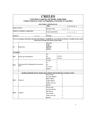 Costa Rican Longevity and Healthy Aging Study Diet Form