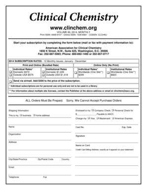 Clinical Chemistry Subscription Form