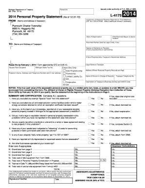 Michigan 2014 Personal Property Statement