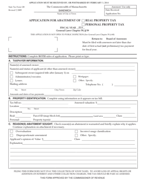Massachusetts Real Property Tax Abatement Application