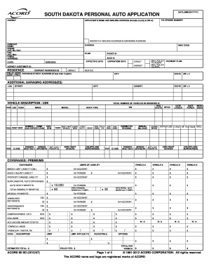 South Dakota Personal Auto Application