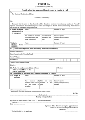Form 8A Application for Electoral Roll Transposition