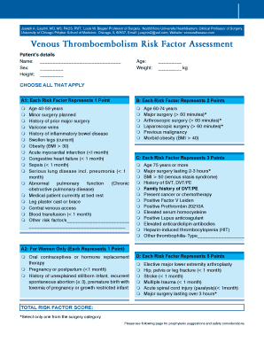 Venous Thromboembolism Risk Assessment Form