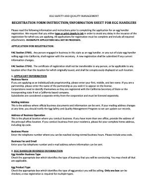 California Egg Handler Registration Form