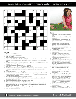 Creation Kids Crossword Puzzle