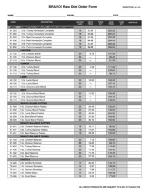 Bravo Raw Diet Order Form