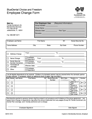 BlueDental Employee Change Form