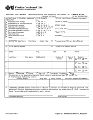 BlueDental Change Notice Form