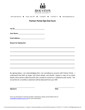 Partner Portal Opt-Out Form