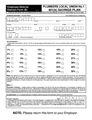 Plumbers Local Union 401(k) Savings Plan Election Form