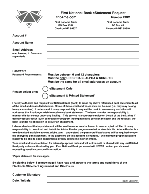 First National Bank eStatement Request