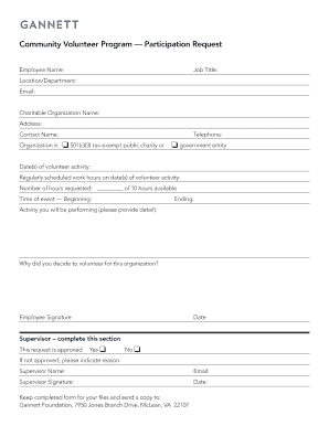 Gannett Community Volunteer Program Participation Request