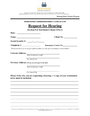 Section 8 Request for Hearing Form