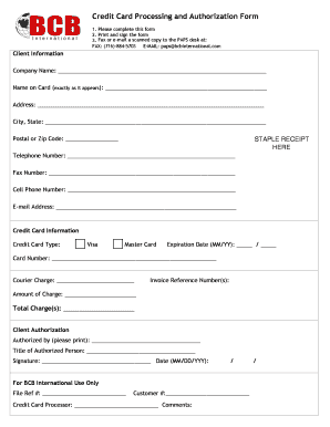 Credit Card Processing and Authorization Form