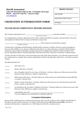 Cremation Authorization Form