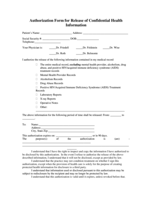 Authorization Form for Release of Confidential Health Information