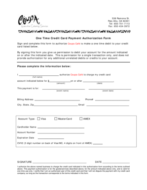 One Time Credit Card Payment Authorization Form