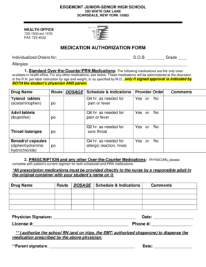 Medication Authorization Form