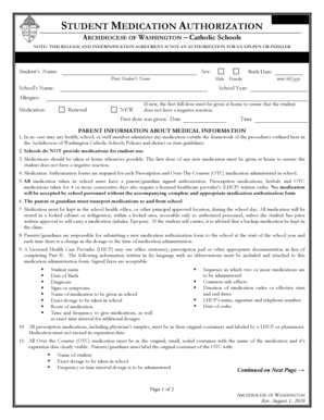Student Medication Authorization Form