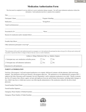 Medication Authorization Form