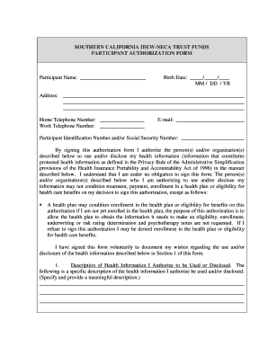 Southern California IBEW-NECA Trust Funds Participant Authorization Form