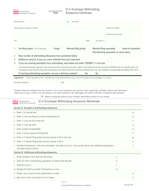 DC D-4 Employee Withholding Allowance Certificate